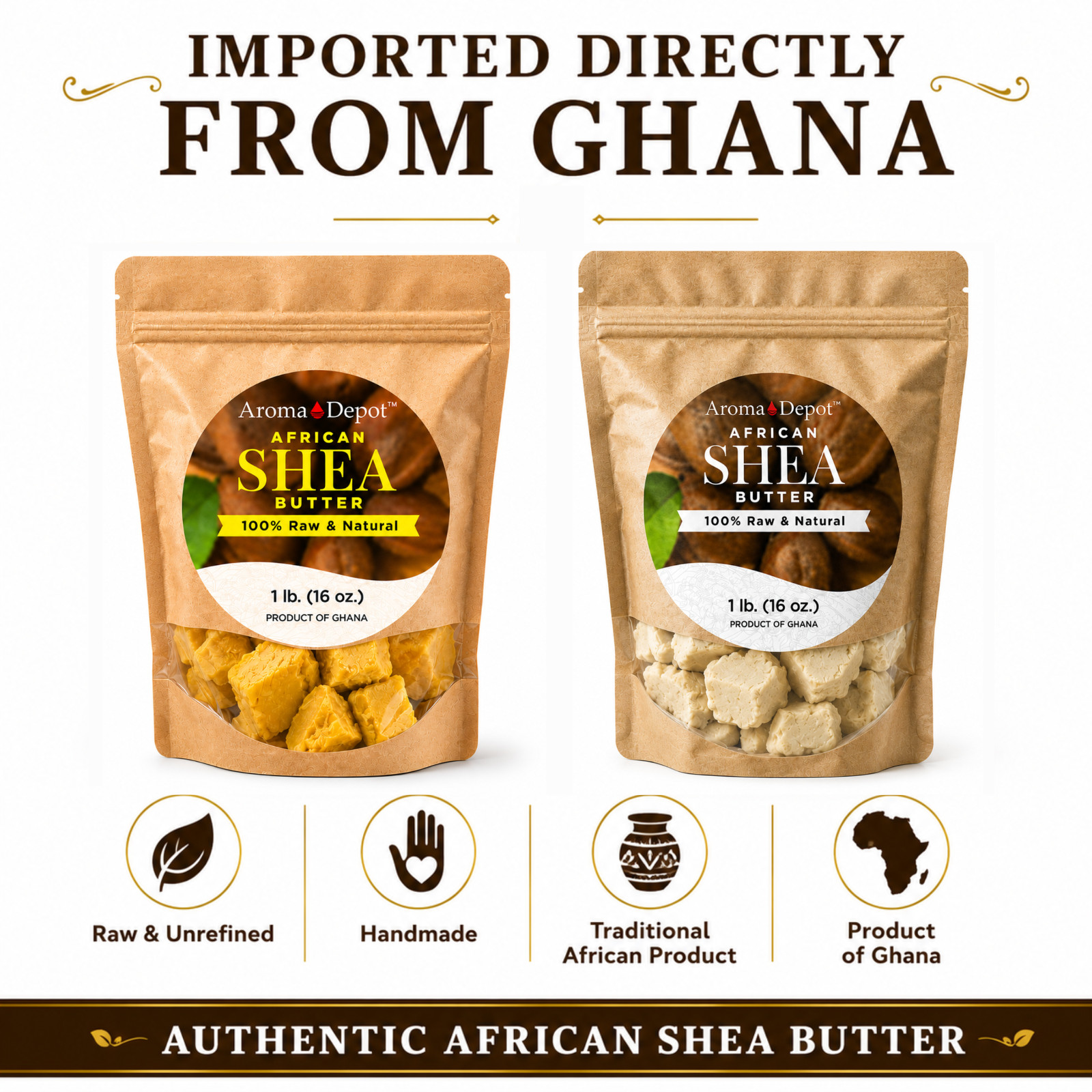 Raw African Shea Butter 1lb 100% Pure Natural Raw Organic Unrefined YELLOW POUCH