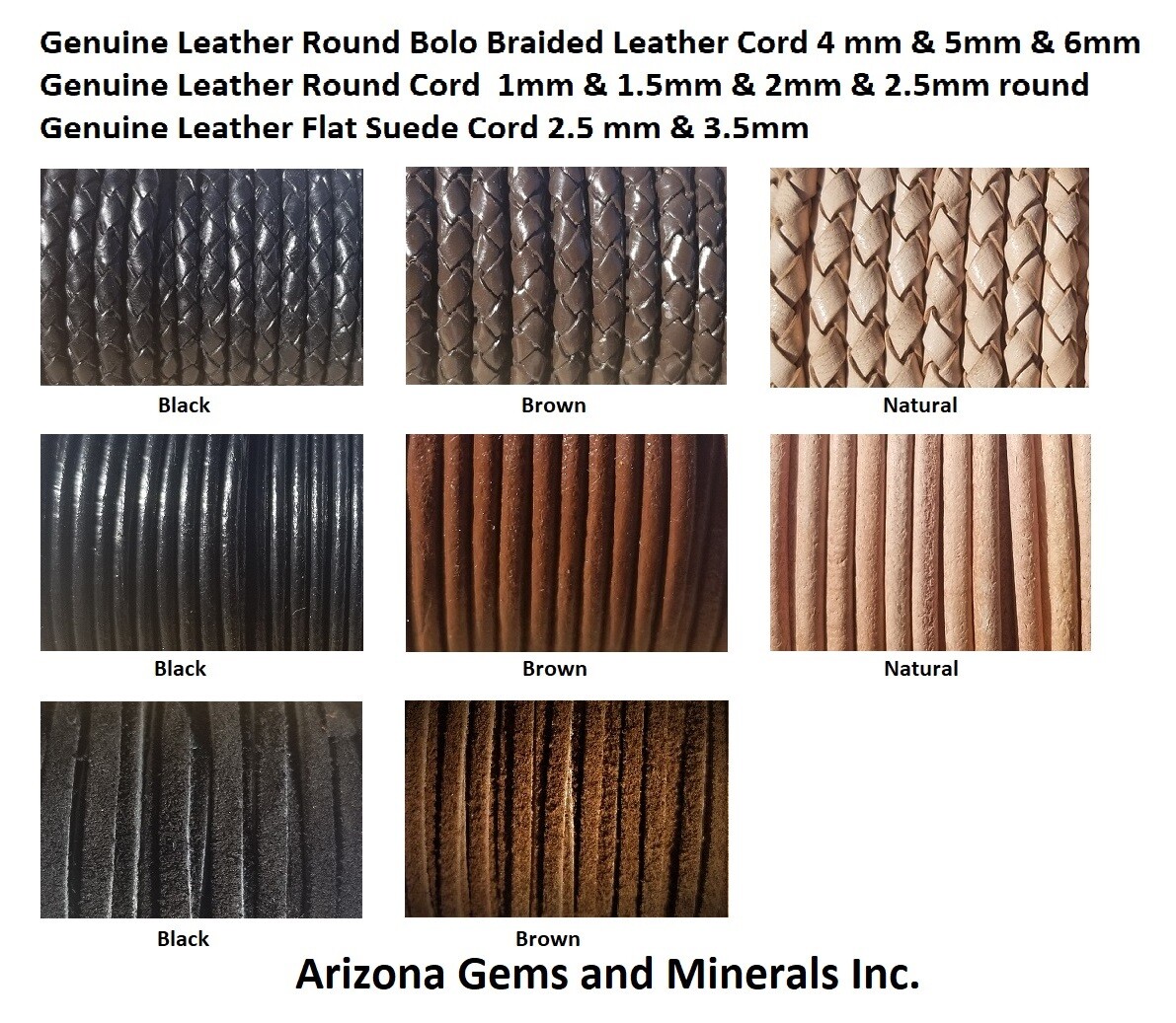 Genuine Leather Braided & Round & Suede Sizes 1mm thru 6mm Quantity1Ydthru20 Mtr