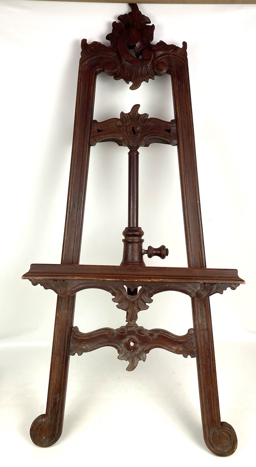 Vintage Hand-Carved 39″ Mahogany Baroque Revival Display Floor Easel Stand