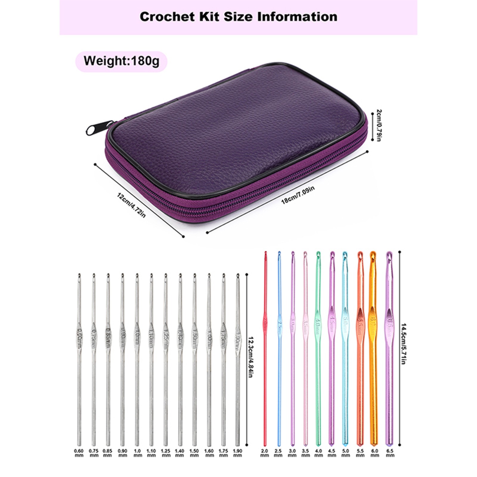22pcs Portable Crochet Hooks Needles Knit Set Aluminum Hooks Needles Knit Weave