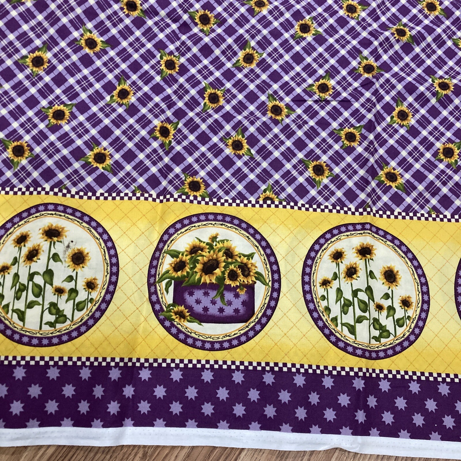 Angela Anderson VIP Cranston Sunflower Border Print Plaid Fabric BTY/60”W