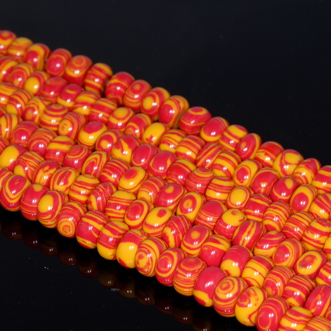 8X5MM RED YELLOW MATRIX TURQUOISE GEMSTONE RONDELLE LOOSE BEADS 7.5″