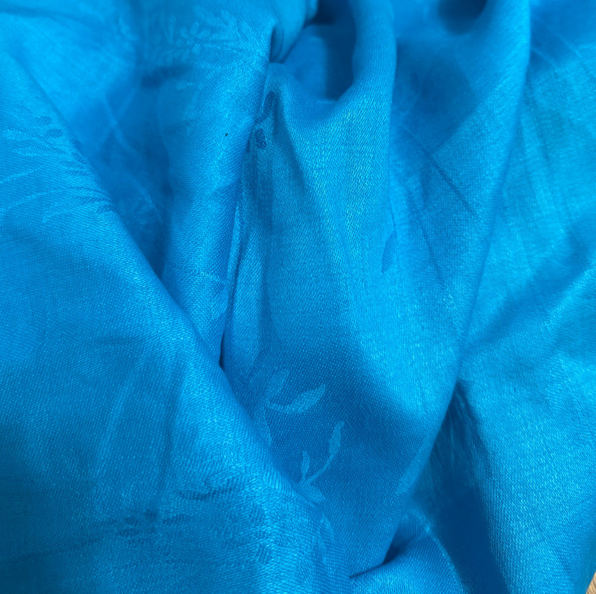 100% Flax Linen Fabric – Turquoise Blue Jacquard Floral Pattern – Medium Weight