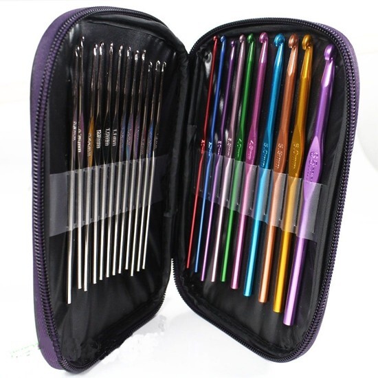 PreAsion 22 Pcs Set Colorful Aluminum Alloy Crochet Hooks Needles Knit Weave Yar