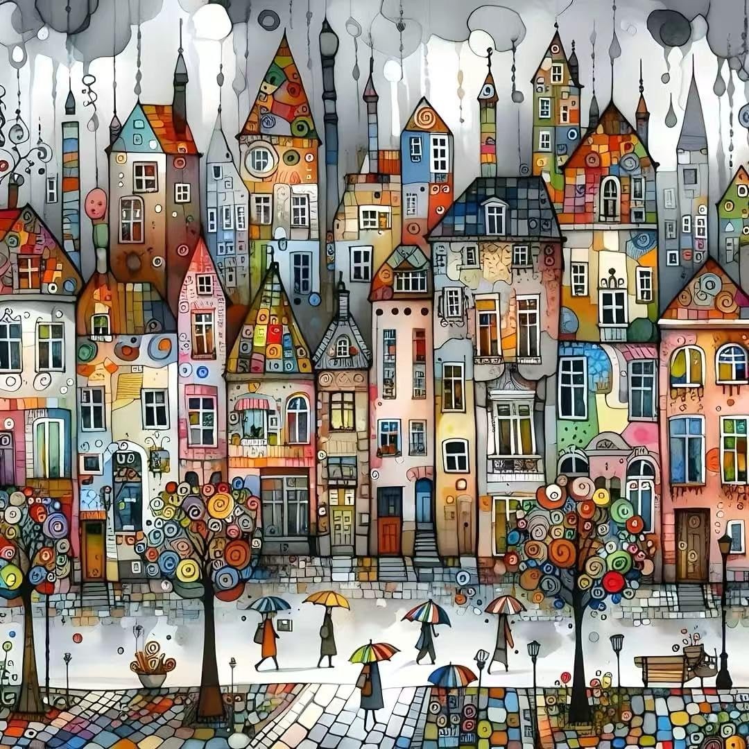 5D Castle House Diamond Art Kits for Adults,Colorful Umbrella Full Round Dril…