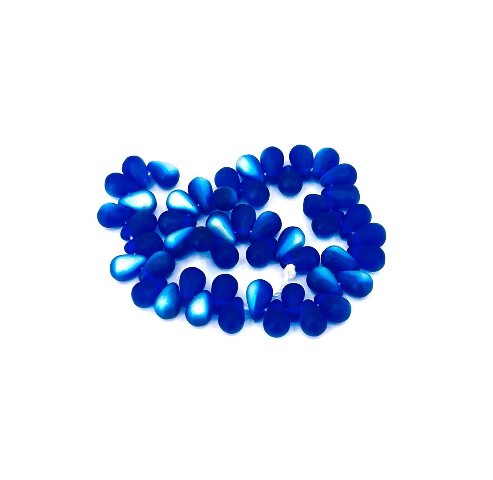 50 Czech Glass Teardrop Beads Tear Drops Matte – Cobalt Blue AB moonstone