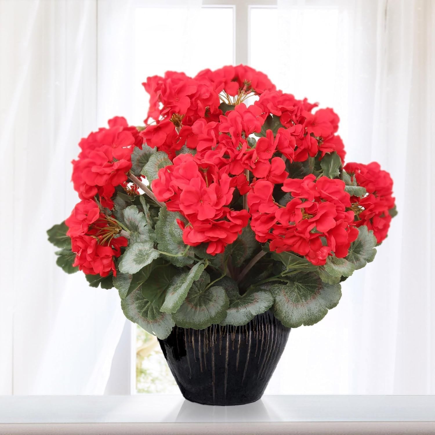 3-Pack Red Real-Touch Artificial Geranium Bushes, 18″ UV & Water Resistant Fa…