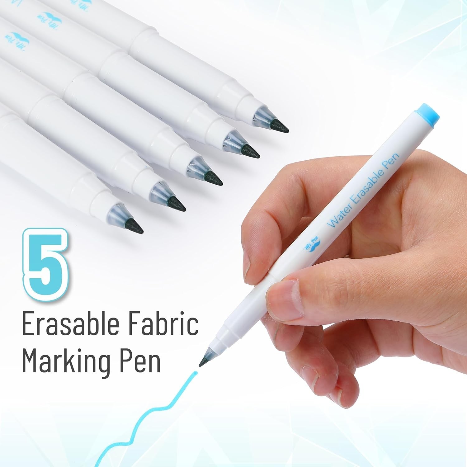 Fabric Markers for Sewing, 5 Pack, Blue, Erasable, Water Soluble Fabric Marke…