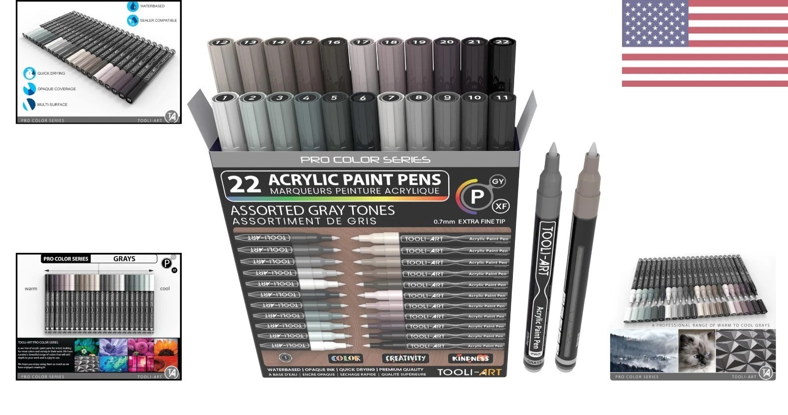 Pro Color Series – 22 Assorted Gray Paint Pens with Non-Toxic Quick Drying Ink
