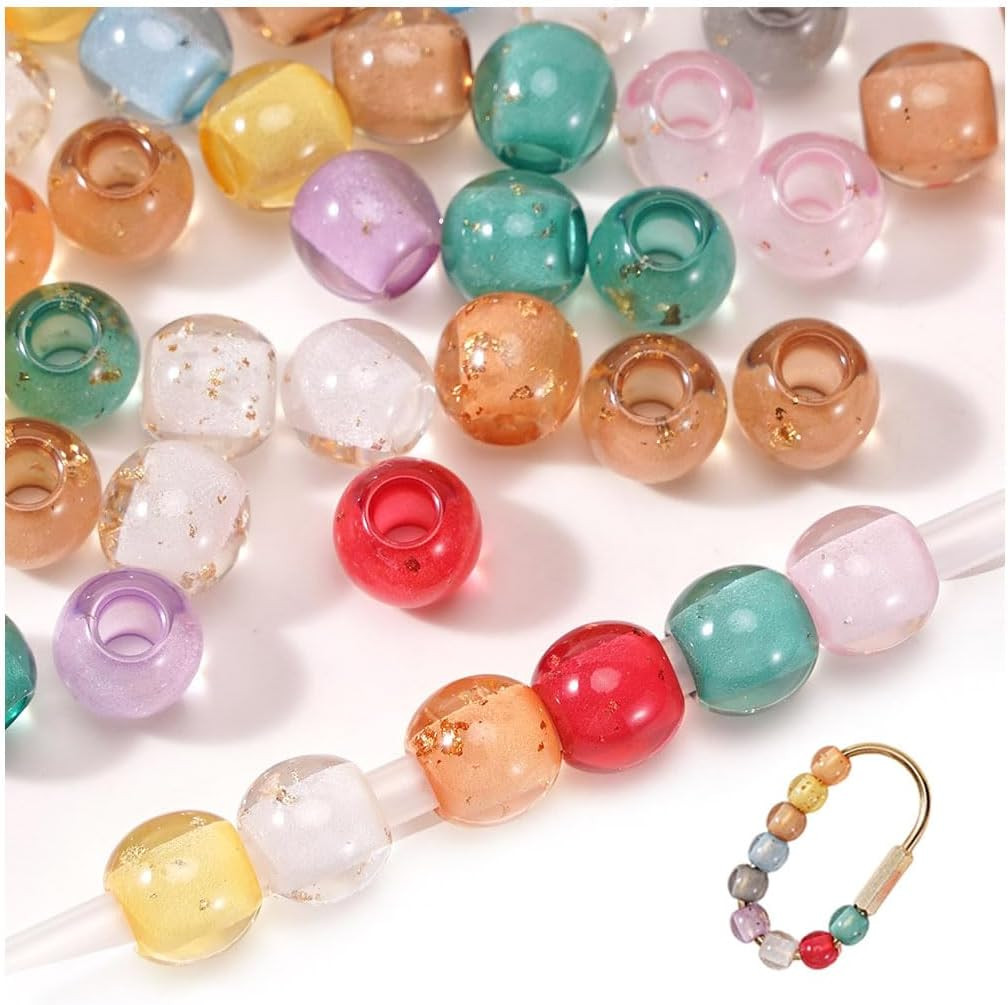 100Pcs 10Mm Large Hole Beads Resin Glass Bead for Carabiner DIY Beaded Bag Charm