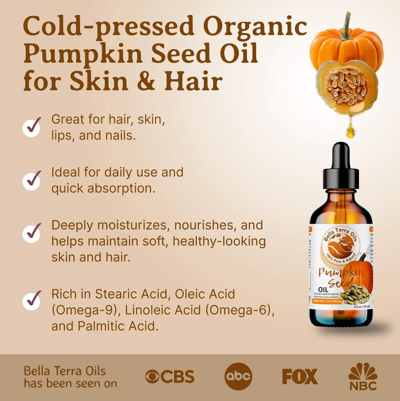 Pumpkin Seed Oil: Cold-Pressed, Natural, Perfect for Skin, Hair, Wellness