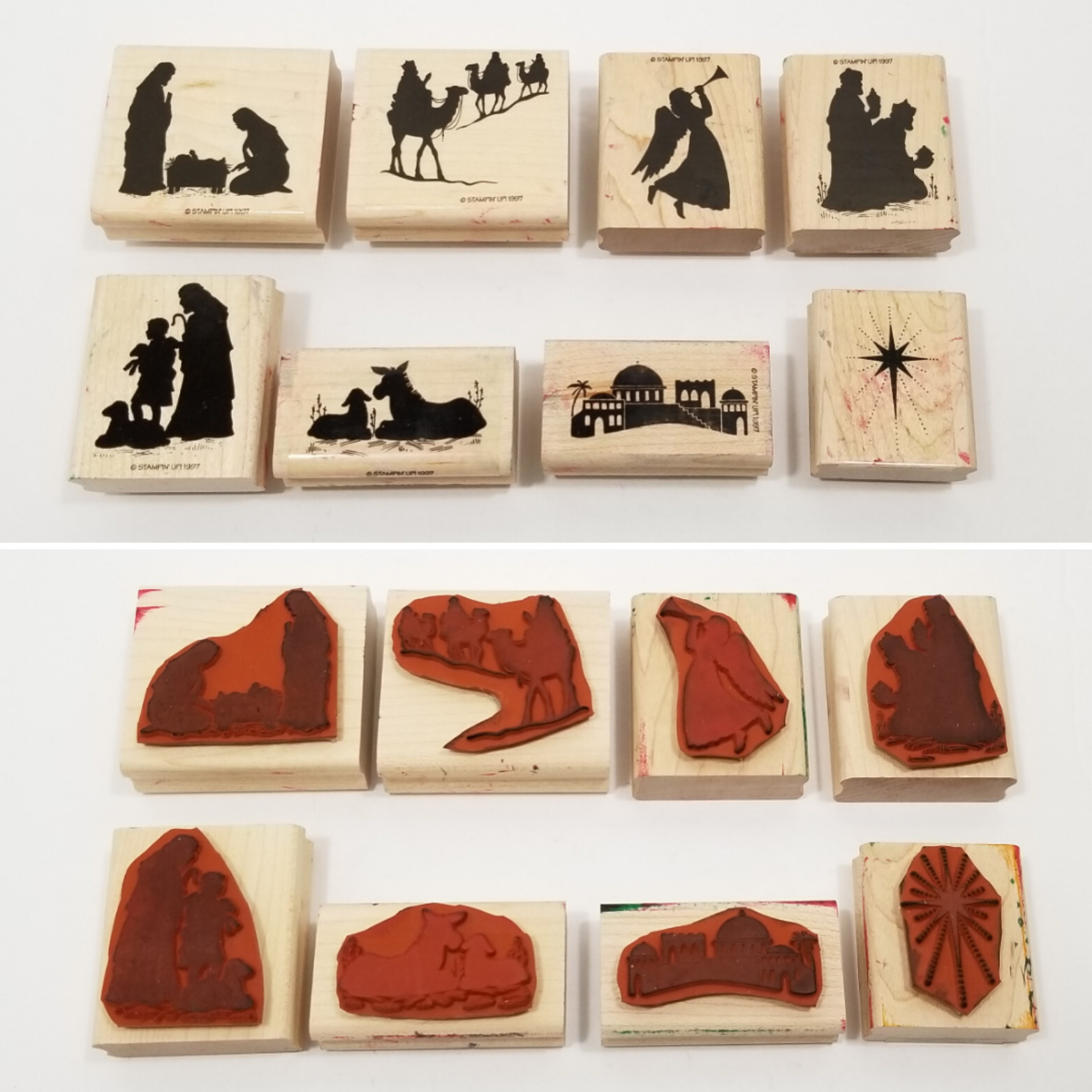 Lot of 31 Wood Mounted Rubber Stamps Crafting Mixed Nativity Silhouette Greeting