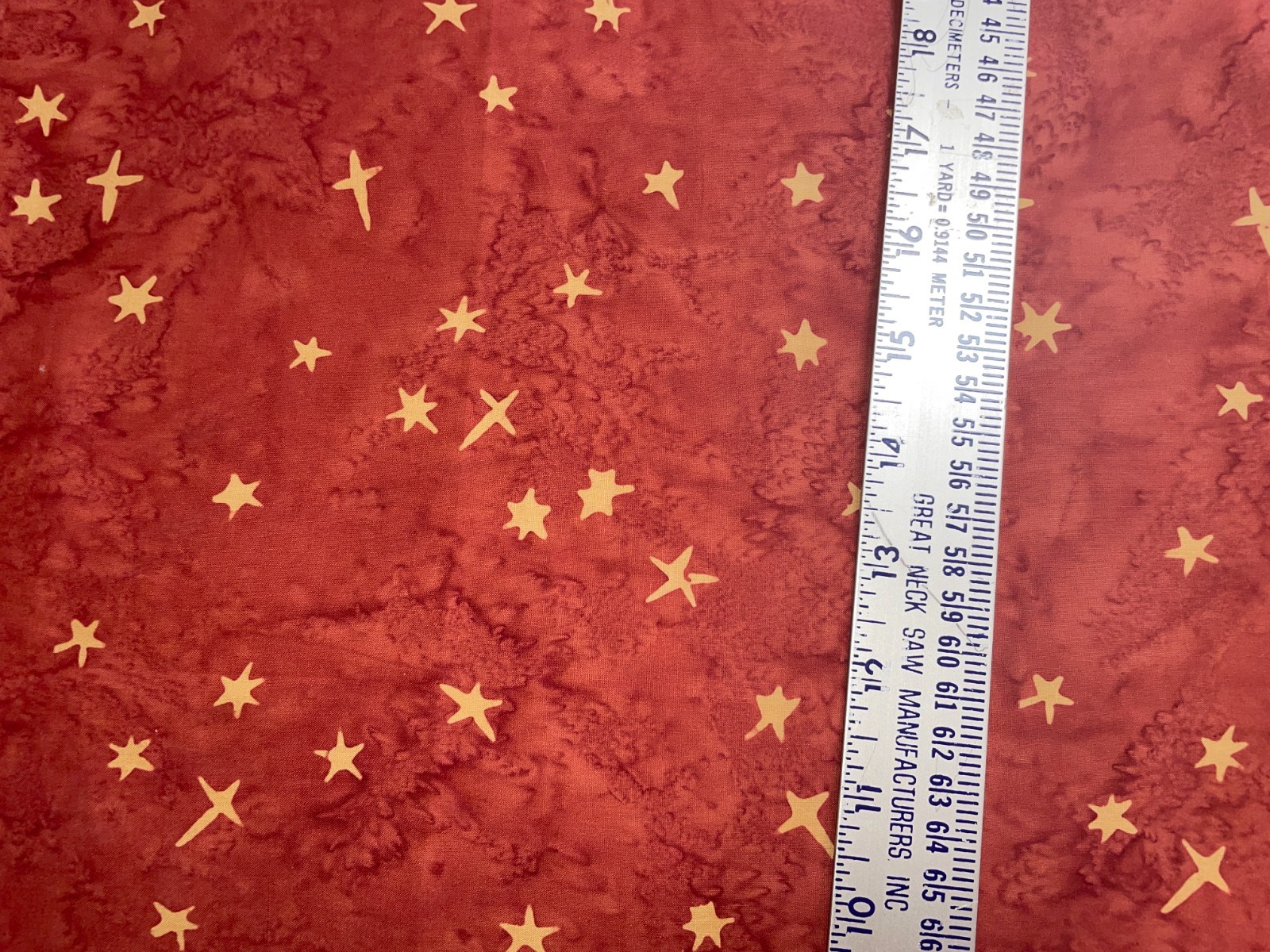 1/2 Yd Batik Red w/Yellow Gold Stars Cotton Quilt Store Fabric BTHY