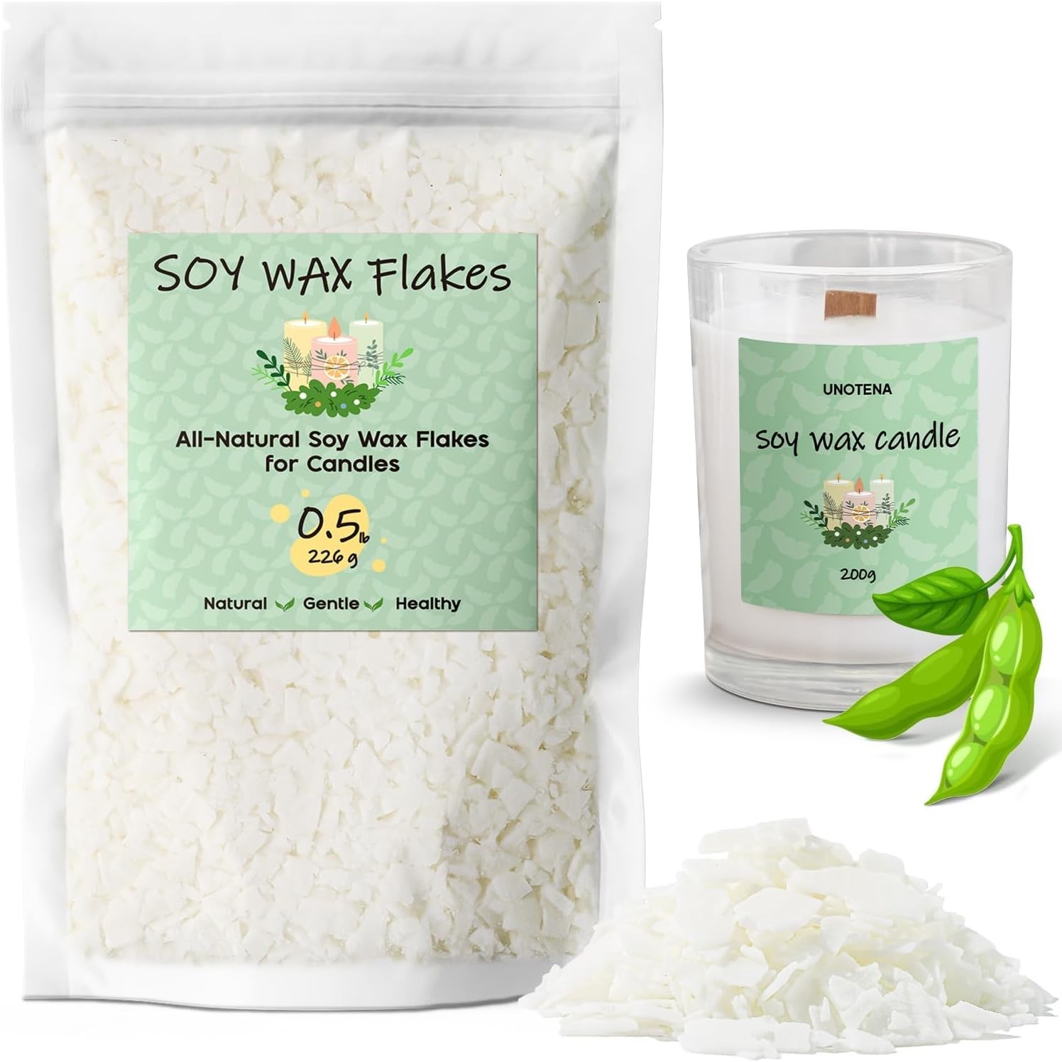 Soy Wax Flakes for Candle Making, Natural Candle Wax, Farm-Sourced, No Additi…