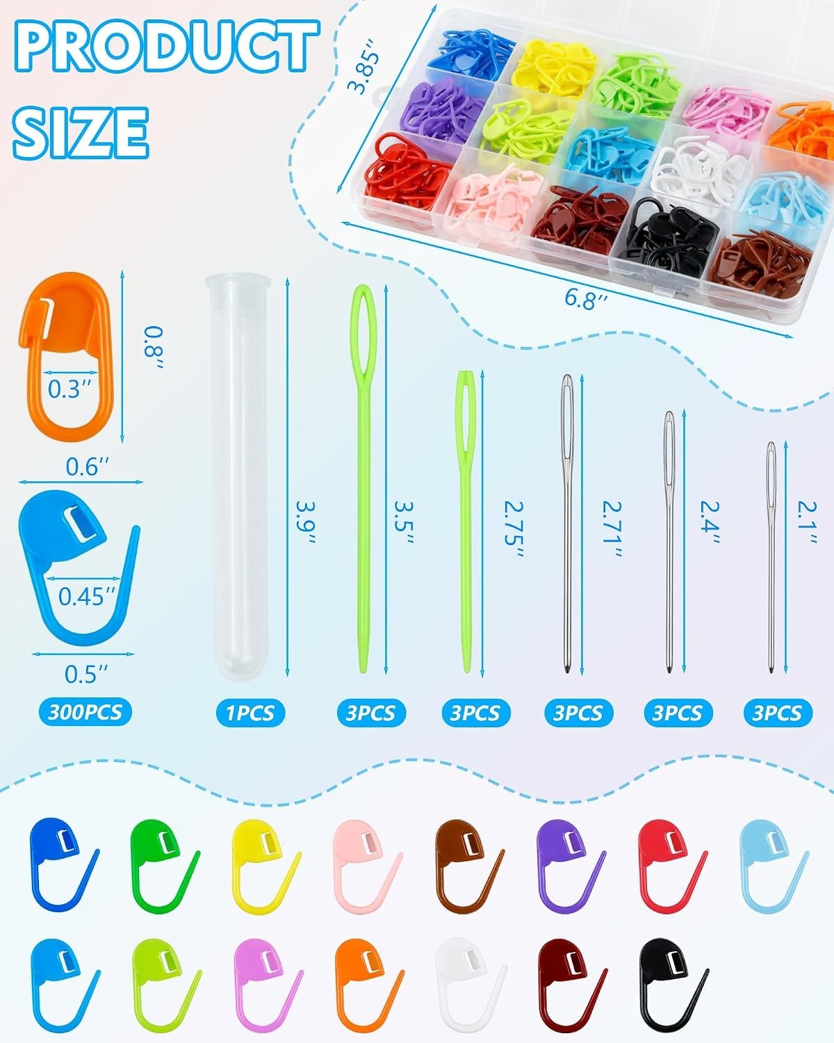 Durable & Colorful Stitch Markers Set with 15 Needles – Perfect for All Ages