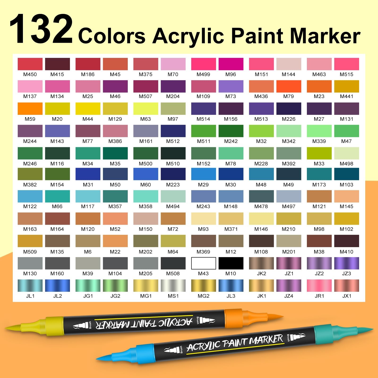 Amamao 132 Colors Acrylic Paint Markers Pens 1 Count (Pack of 66), 132 colors