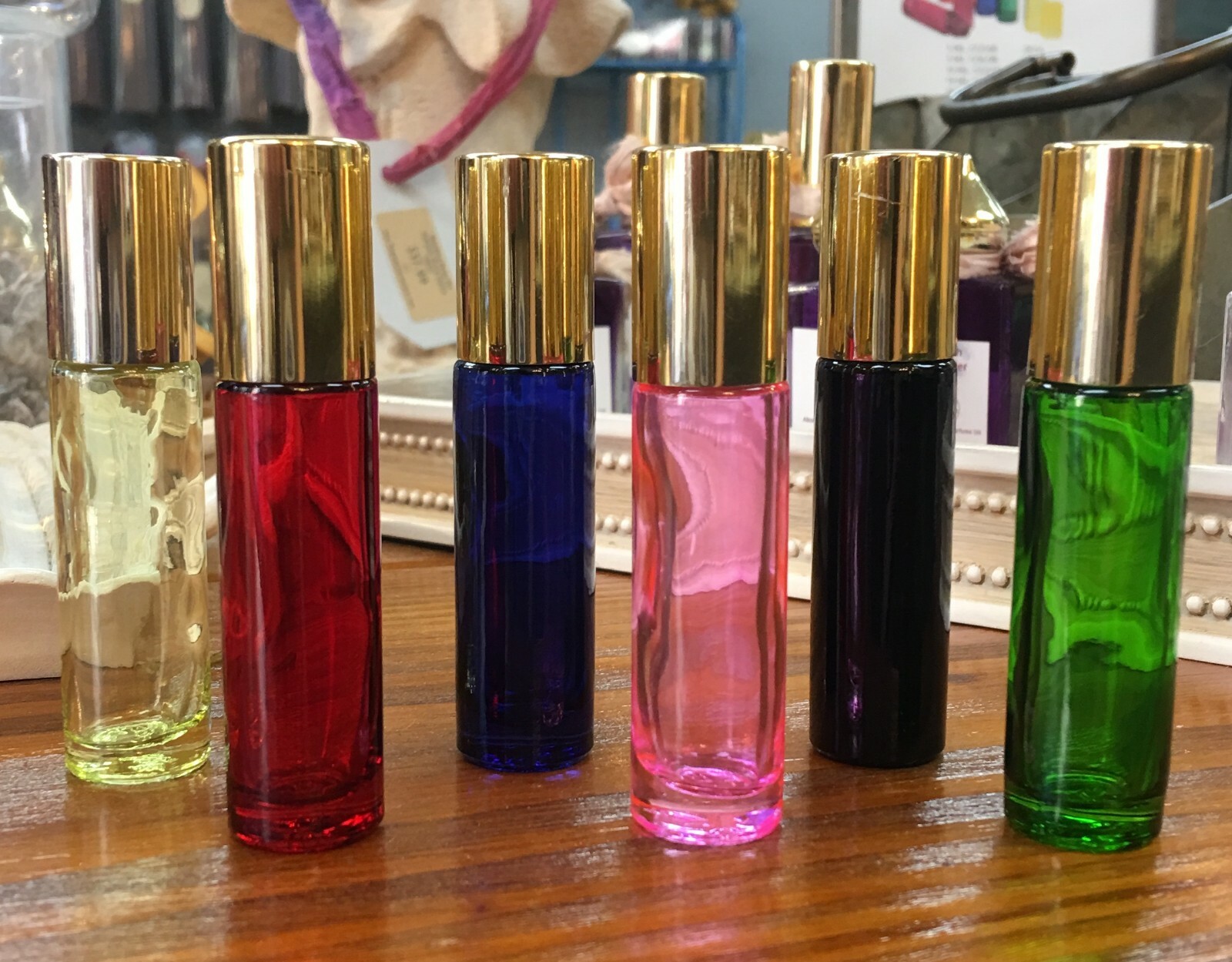 Roll on Essential Oil Bottles 10ml Silver/Gold Cap Glass Perfume 1/3 oz.
