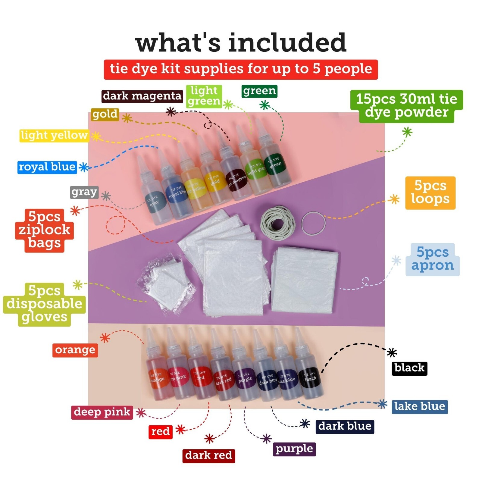 Incraftables Tie Dye Kit for Adults & Kids. Bulk Tie Dye Powder Set