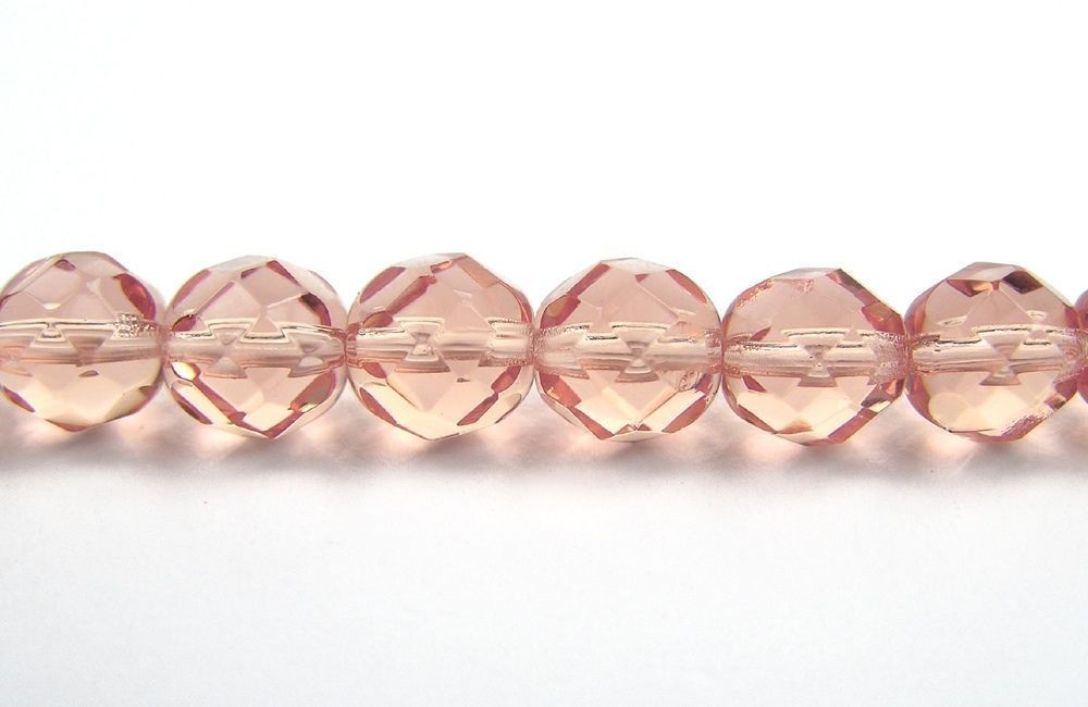 Czech Fire Polished Round Faceted Beads in Rosaline light pink color, 16″ strand