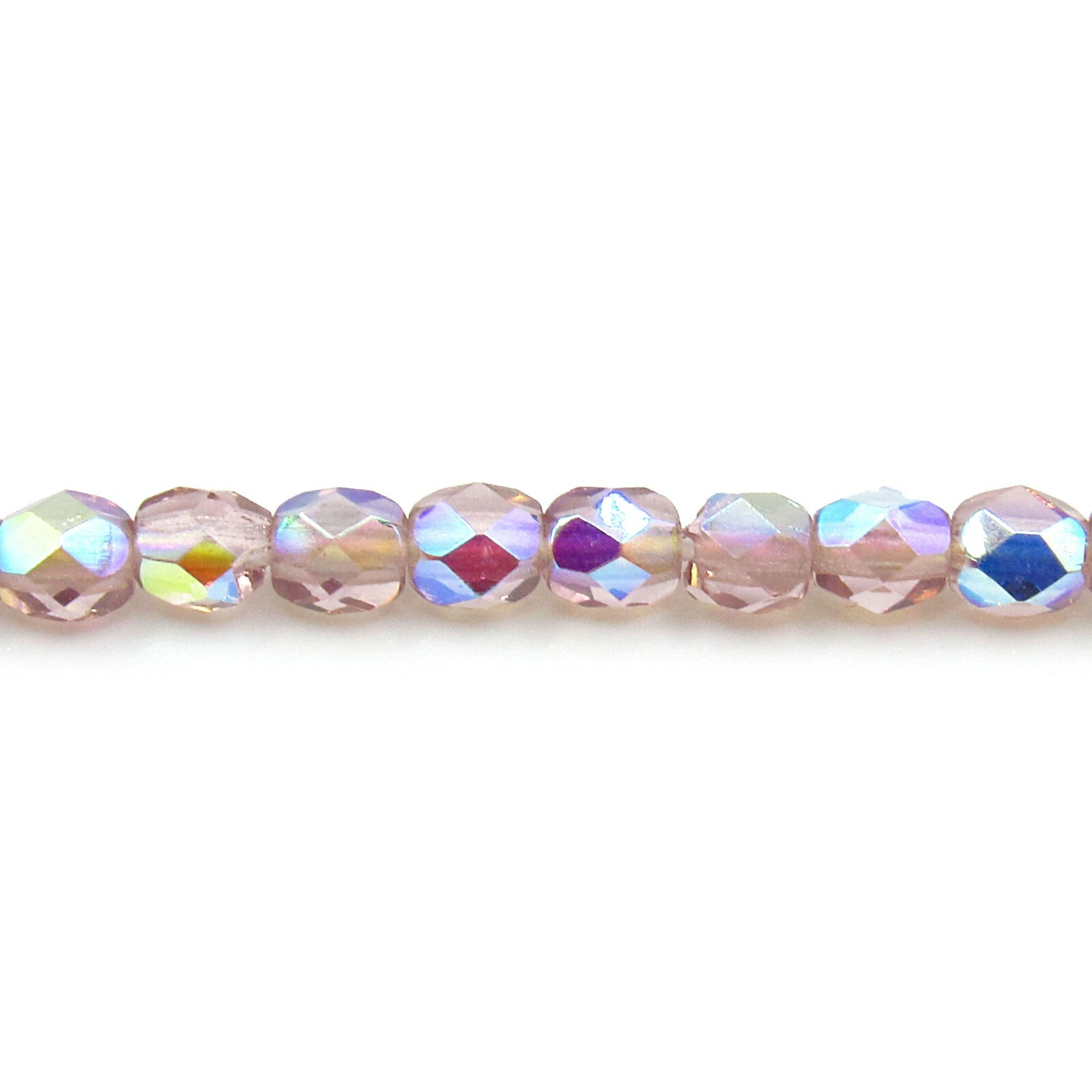 Light Amethyst Purple AB – 50 4mm Faceted Round Fire Polish Czech Glass Beads
