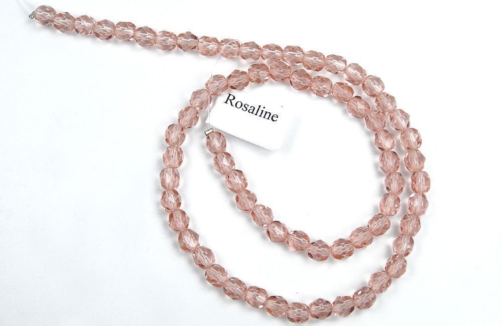 Czech Fire Polished Round Faceted Beads in Rosaline light pink color, 16″ strand