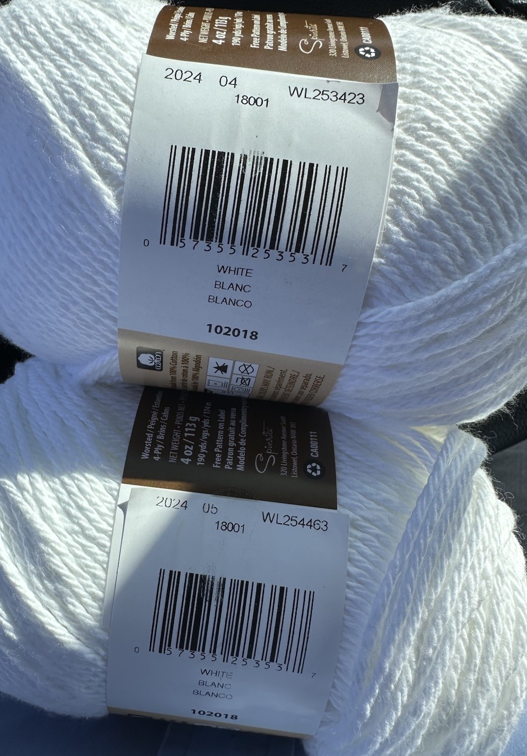 Lily Sugar And Crème Yarn, Super Size, Lot Of 2, White, NEW