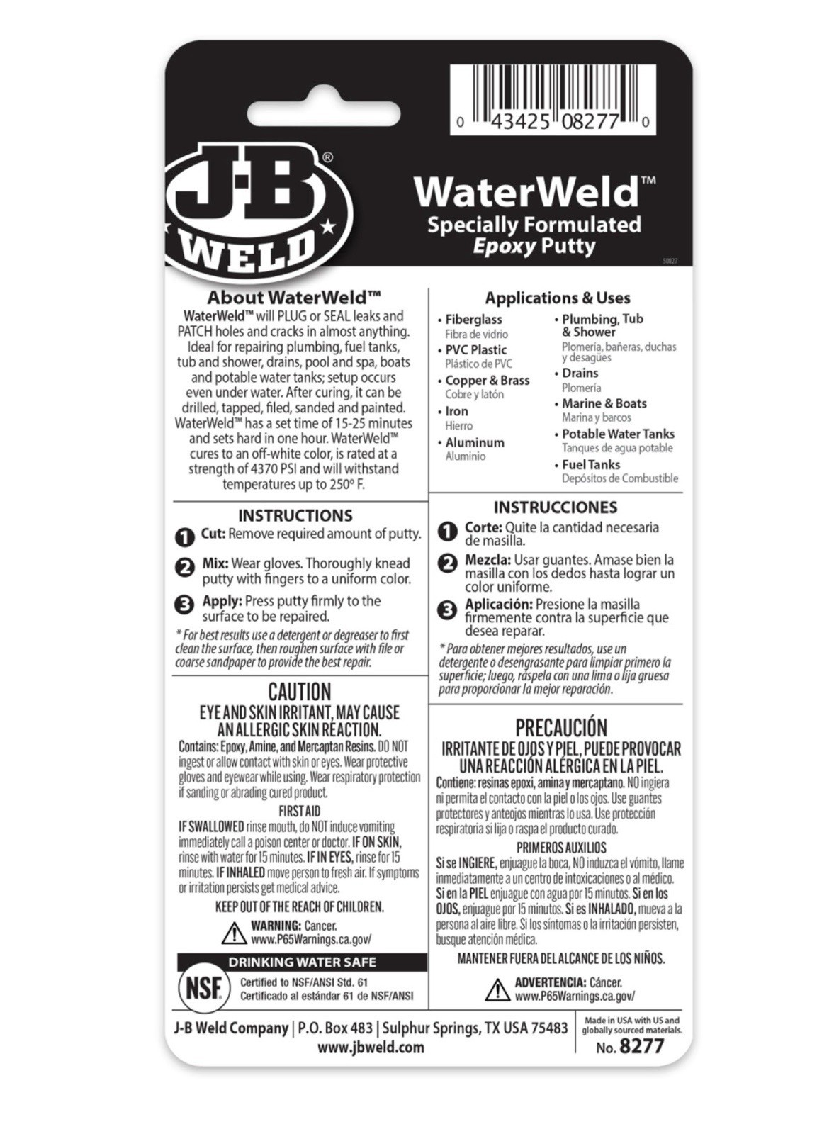 JB Weld New 8277 WATER WELD 2oz – x6