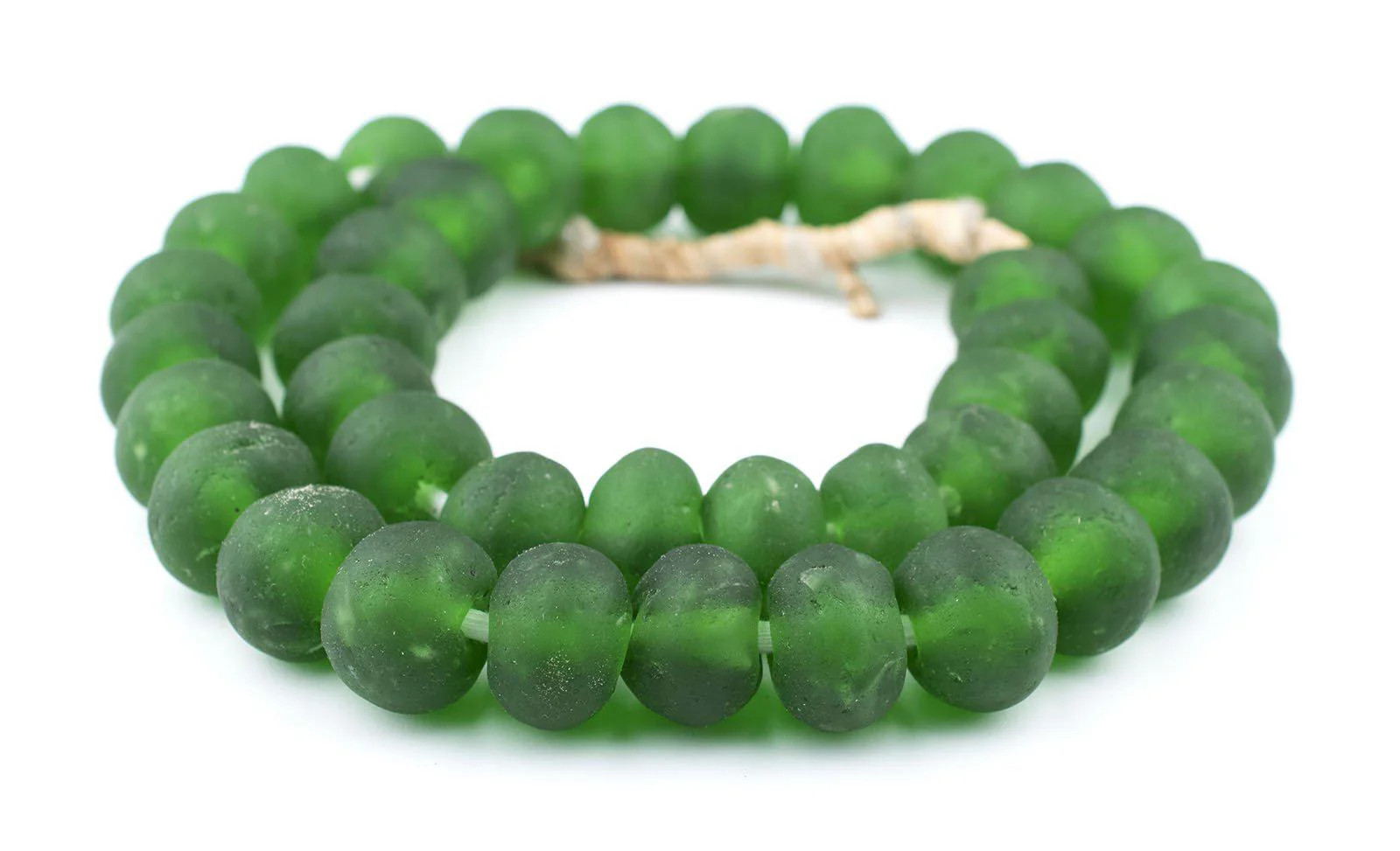 Jumbo Green Recycled Glass Beads 24mm Ghana African Sea Glass Round Large Hole