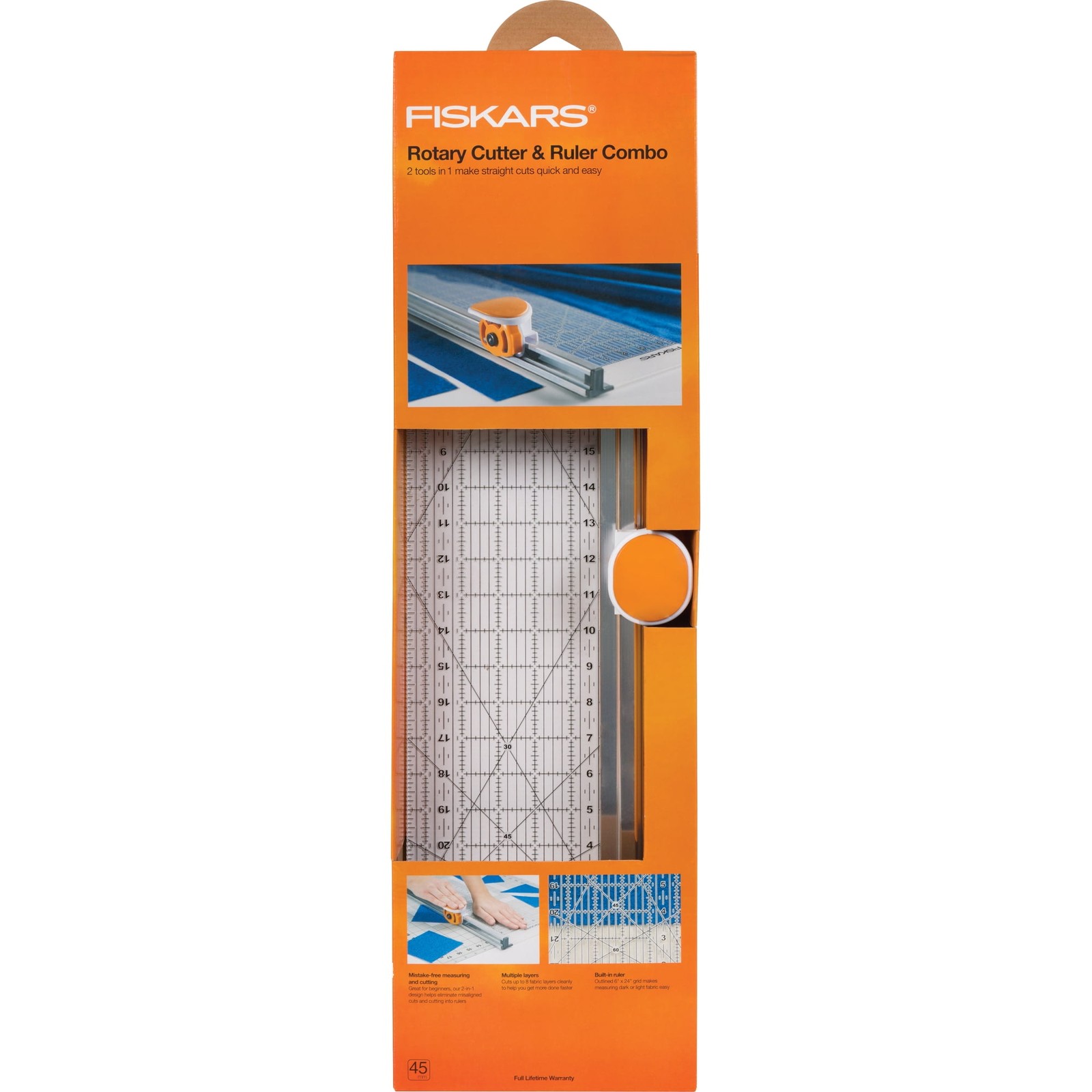 Fiskars Rotary Cutter and Ruler Combo 24″ x 6″ Fabric Cutter Gridlines Craft