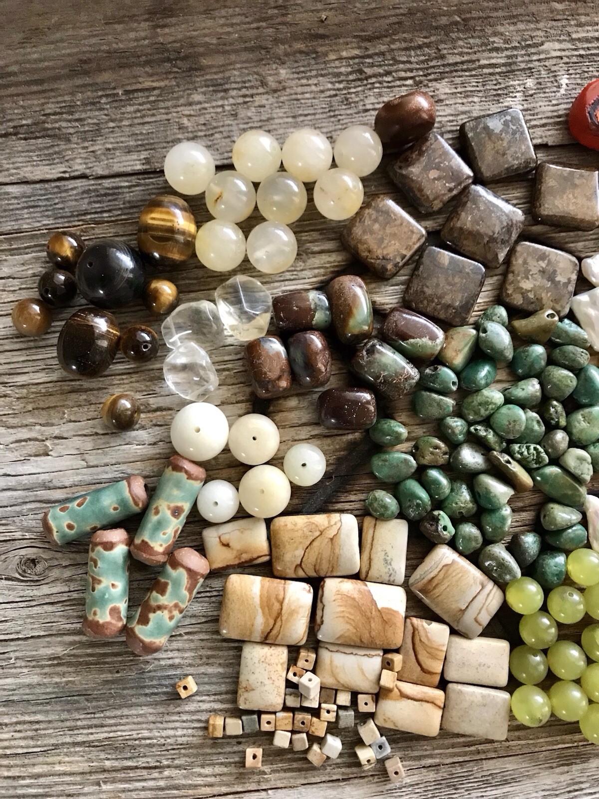 Lot Beads Stones Coral Turquoise Citrine Baroque Pearls Tiger’s Eye Chrysoprase