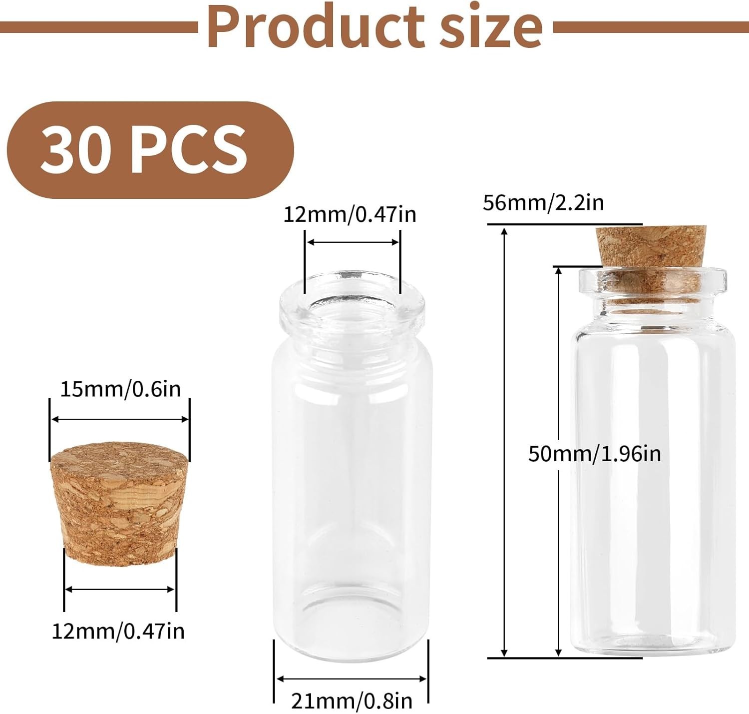 30 PCS Mini Glass Bottles, 10ml Small Glass Bottles, Vials Cork Stoppers, Spe…