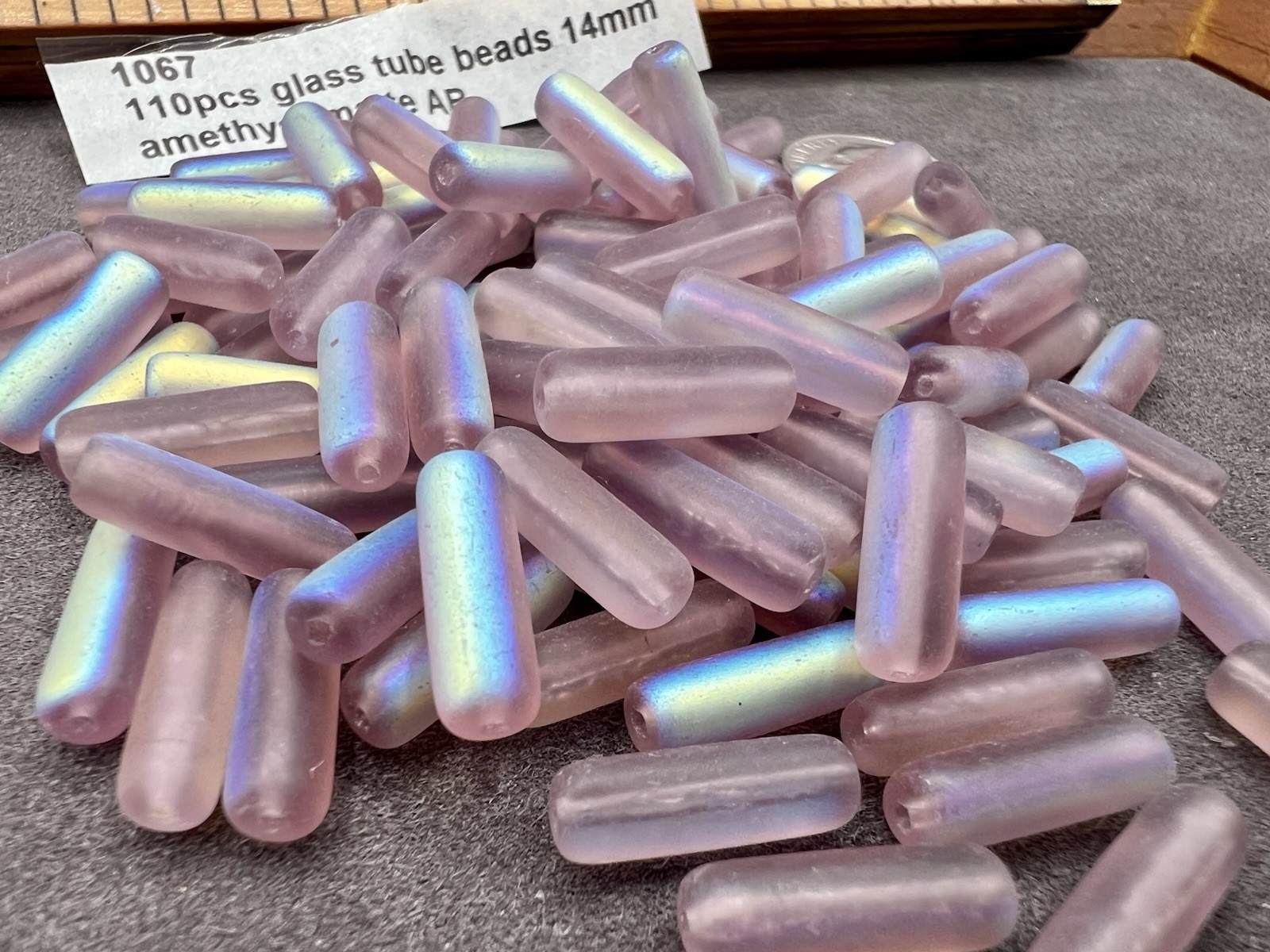 110 Pcs Amethyst Purple AB Glass Tube Cylinder Beads 14mm Jewelry Artisan Lot