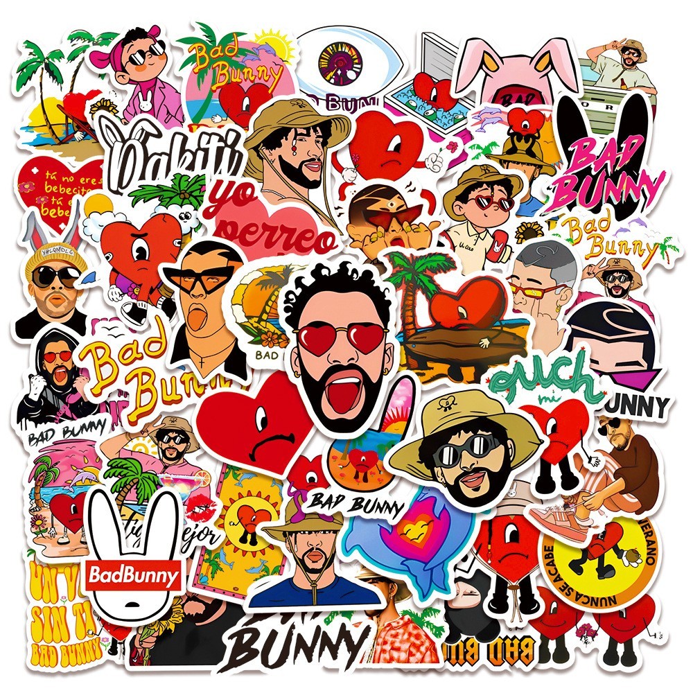 50pcs New Bad Bunny Doodle Stickers, Waterproof Stickers For Phone Laptop Car