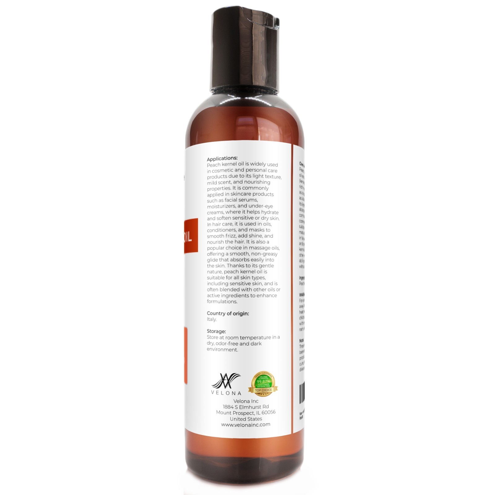 Peach Kernel Oil By Velona – 4 Fl Oz Refined Expeller pressed Skin, Hair Body