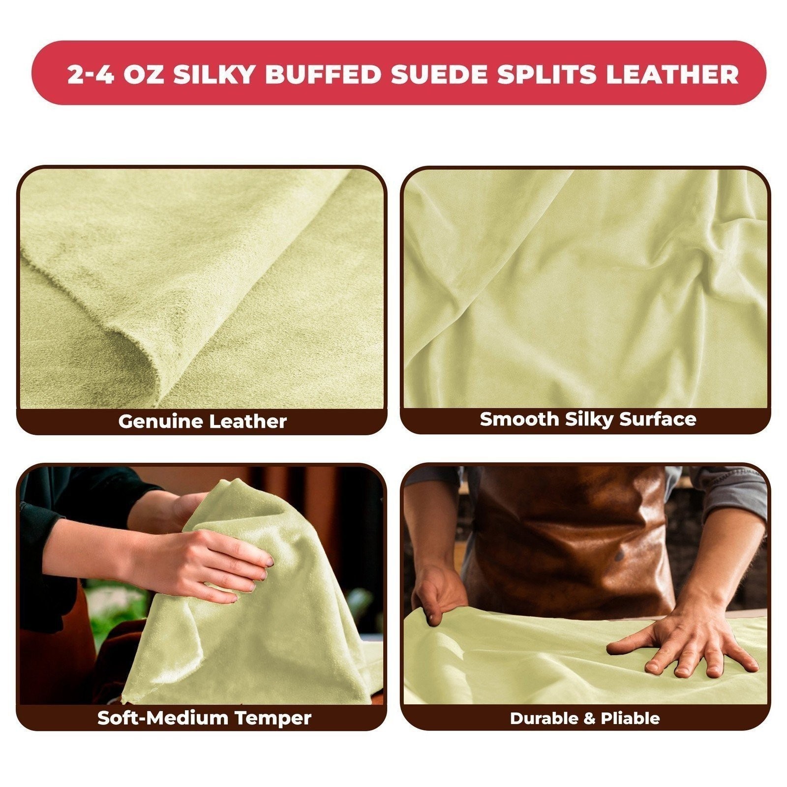 Suede Cowhide 2-4 oz (1-1.6mm) – Pre-Cut Premium A/B Grade Grain Leather USA Mad