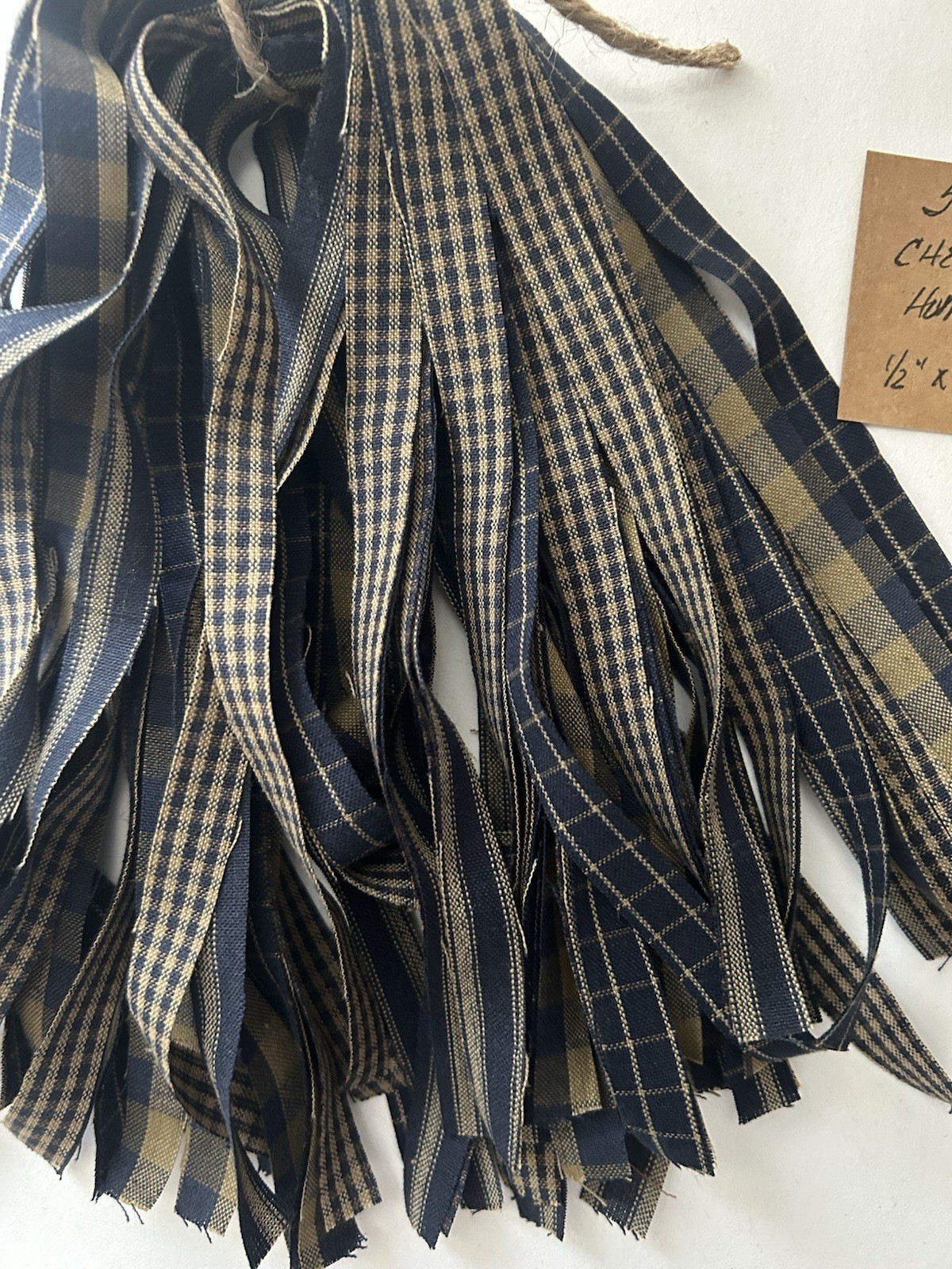 50 NAVY BLUE Check Plaid Stripe Homespun strips 1/2″x18″ or 1″x18″ YOU CHOOSE
