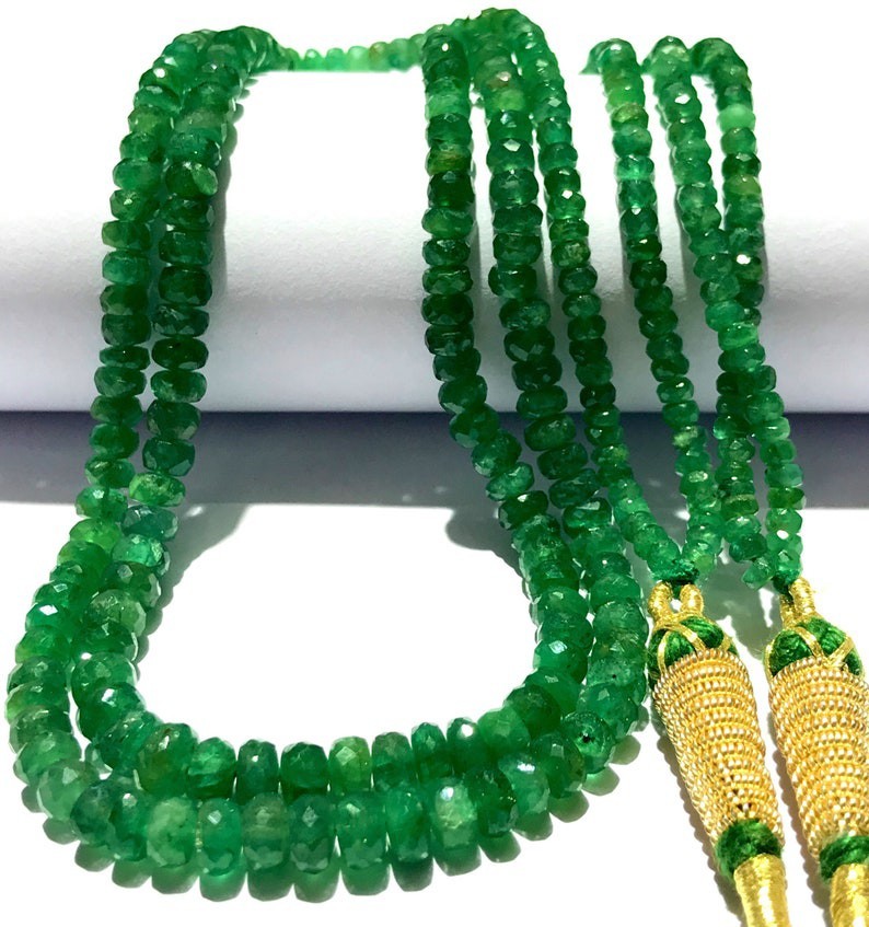 Zambian Green Emerald Faceted Rondelle Beads 2 Layer Emerald Necklace Gemstone