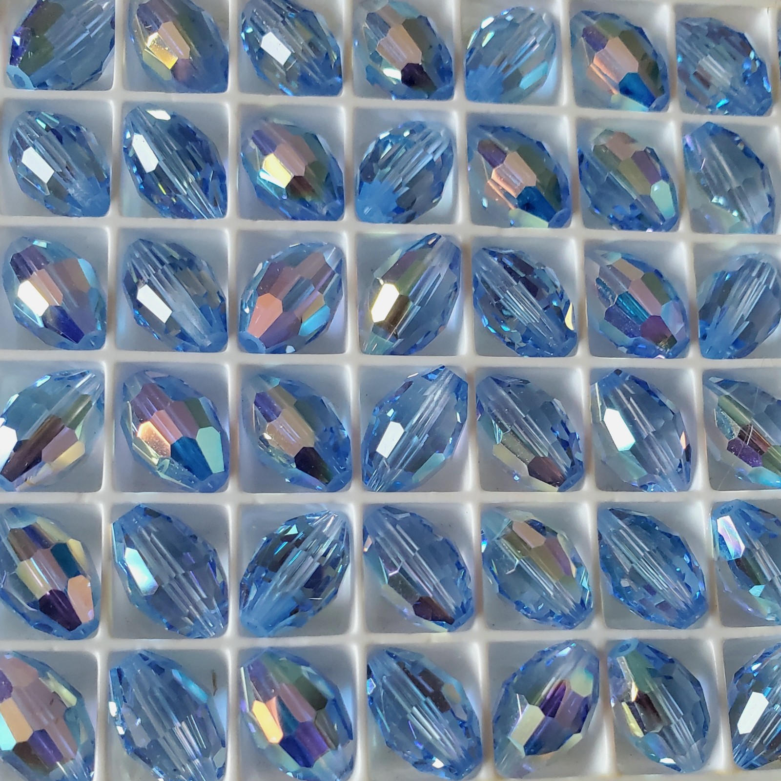 Vintage Swarovski 5200 12x8mm Oval beads, Light Sapphire AB (6pcs)