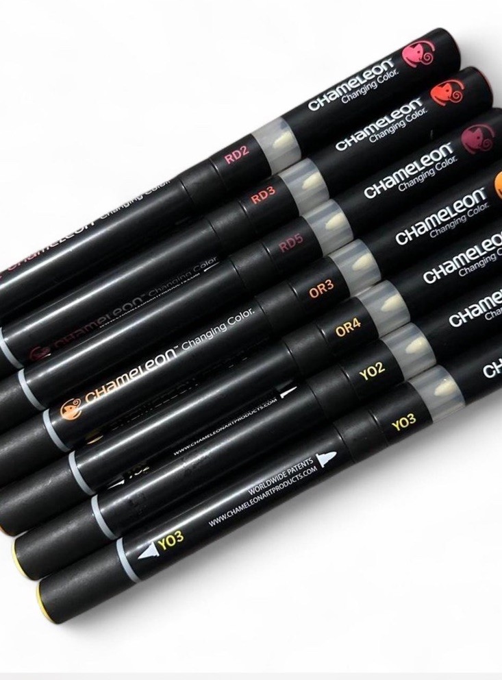Chameleon Professional Alcohol Ink Markers, Set Of 7, Warm Colors,, Dual Tip