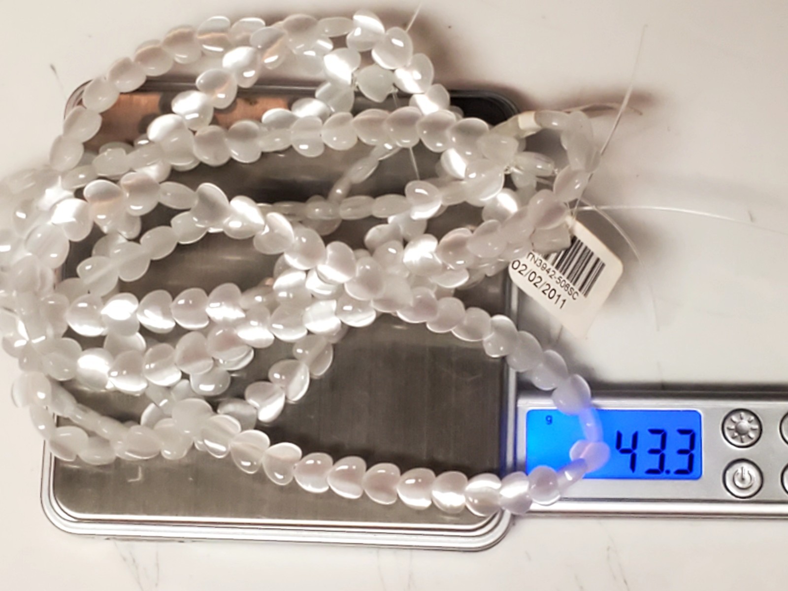 White Cat’s Eye Glass Heart Bead Strands 6mm Puff Heart Lot of 3 Crafting 225 Pc