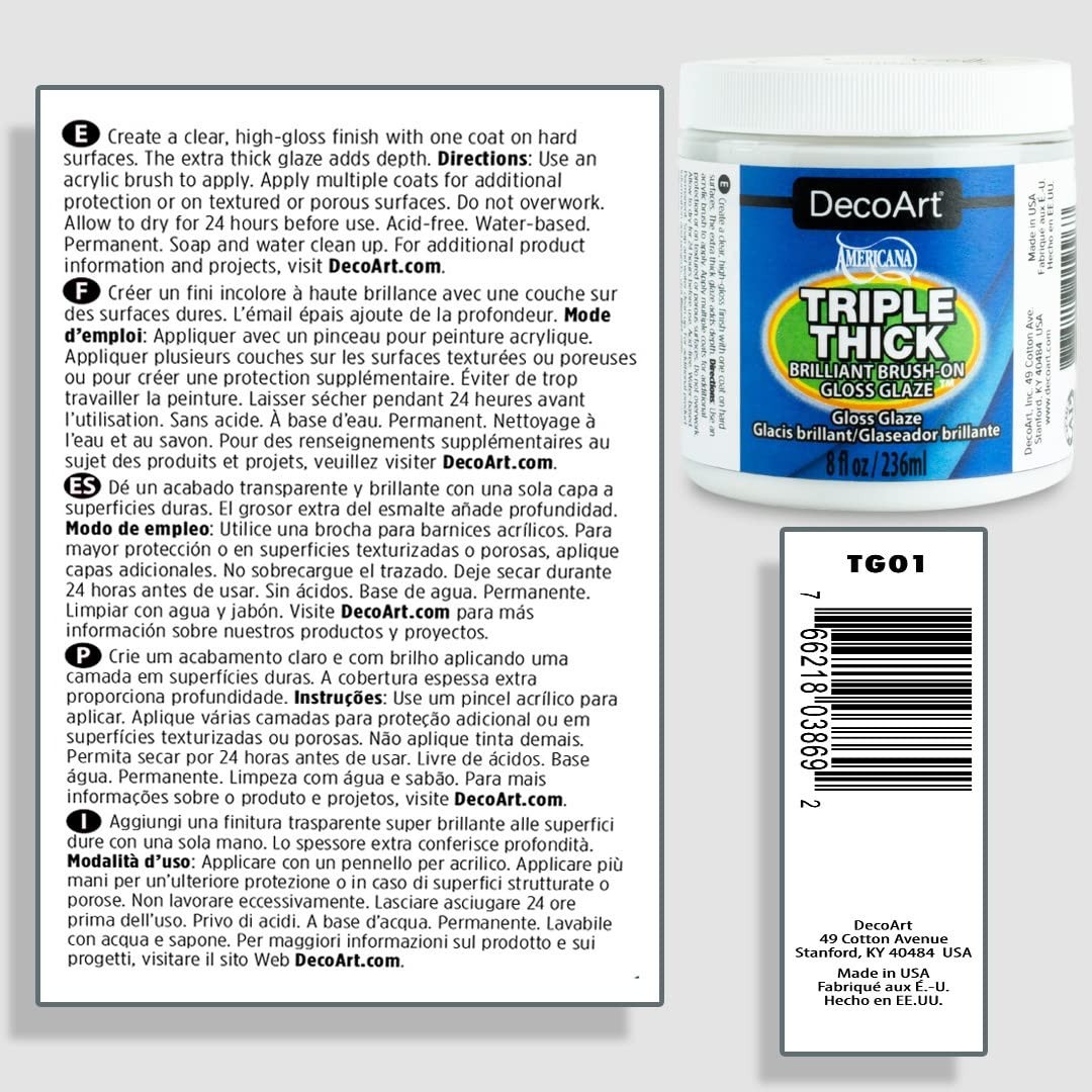 DecoArt Triple Thick Gloss Glaze – Jar, 8fl oz 8 Fl Oz (Pack of 1), Clear