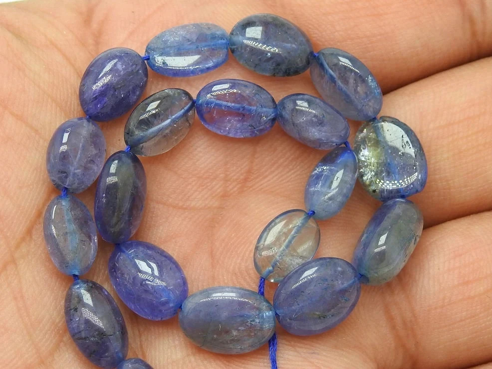 Natural Blue Tanzanite Smooth Tumble Nugget Oval Beads 8″ Strand 12x9mm-9x7mm