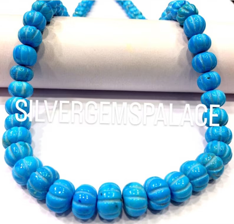 AAA QUALITY~Natural Turquoise Melon Beads Carved Rondelle Strand Gemstone Beads.