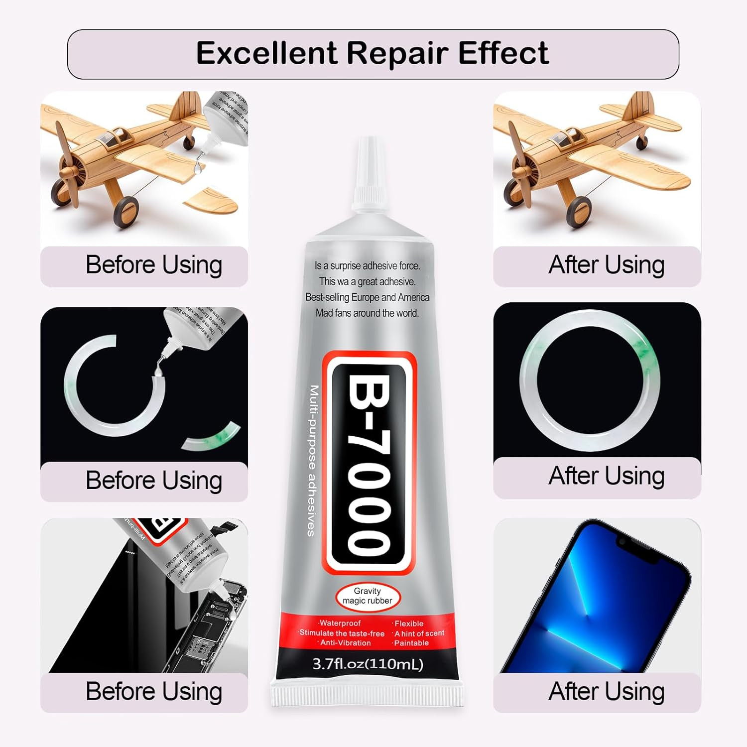 B7000 Clear Glue with Precision Tip – 4 Pack, 110Ml Each – Super Glue for Rhines