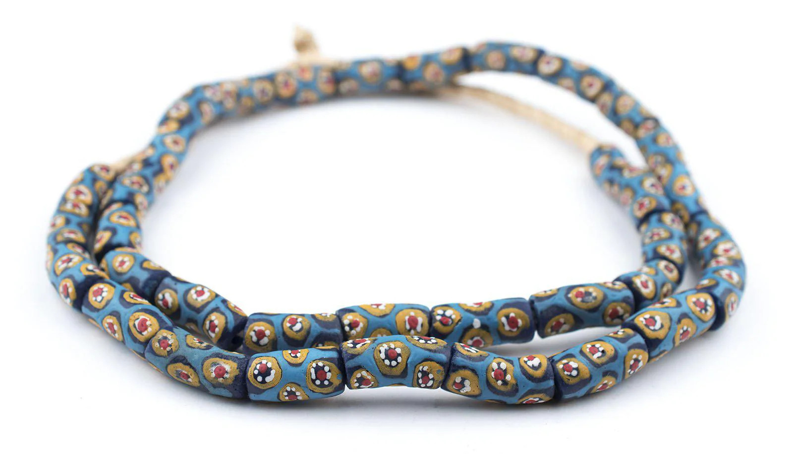 Blue Millefiori Krobo Beads 11mm Ghana African Multicolor Cylinder Glass