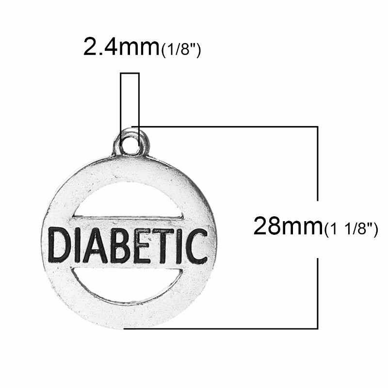 Diabetic Charms – 28mm Antiqued Silver Plated Pendants C9497 – 5, 10, 20PCs