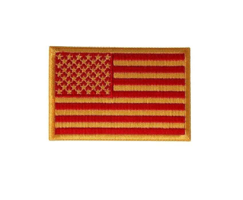 Red and Yellow AMERICAN FLAG 3″ x 2″ iron on patch (7026) (C50)