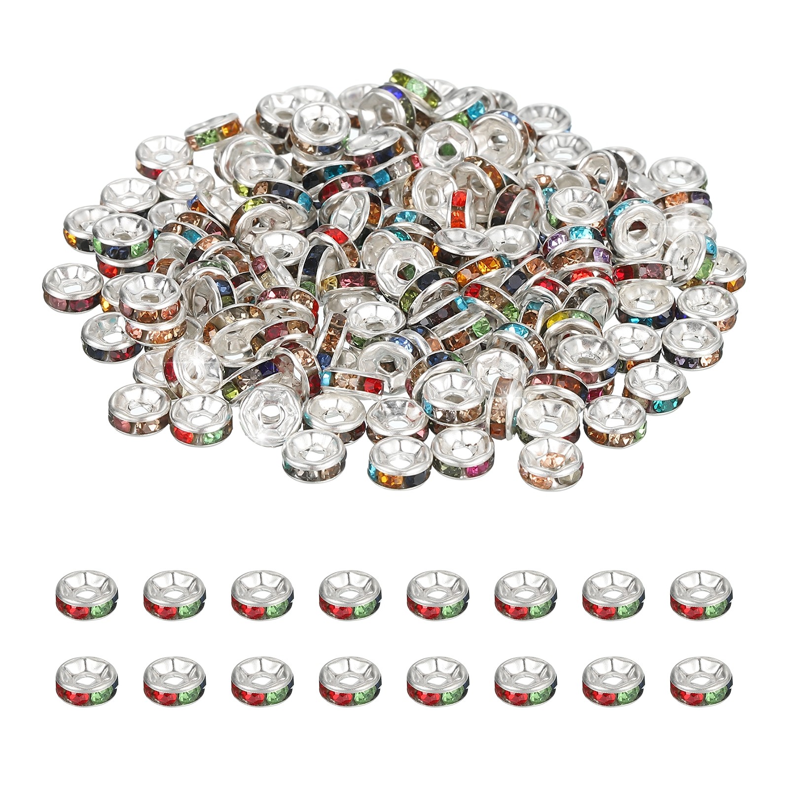4mm Rondelle Spacer Bead, 200 Pcs Rhinestone Loose Bead, Silver/Colored