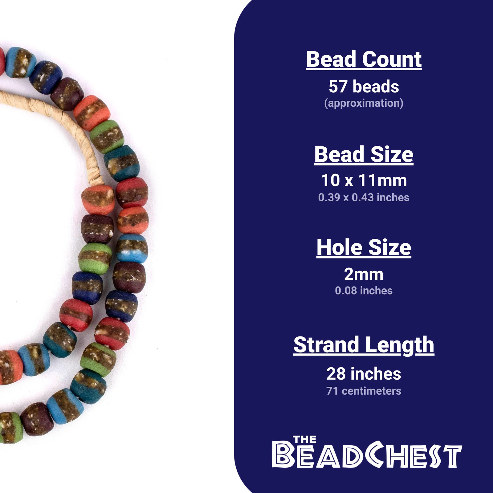 Mixed Kente Krobo Beads 11mm Ghana African Multicolor Round Glass Large Hole