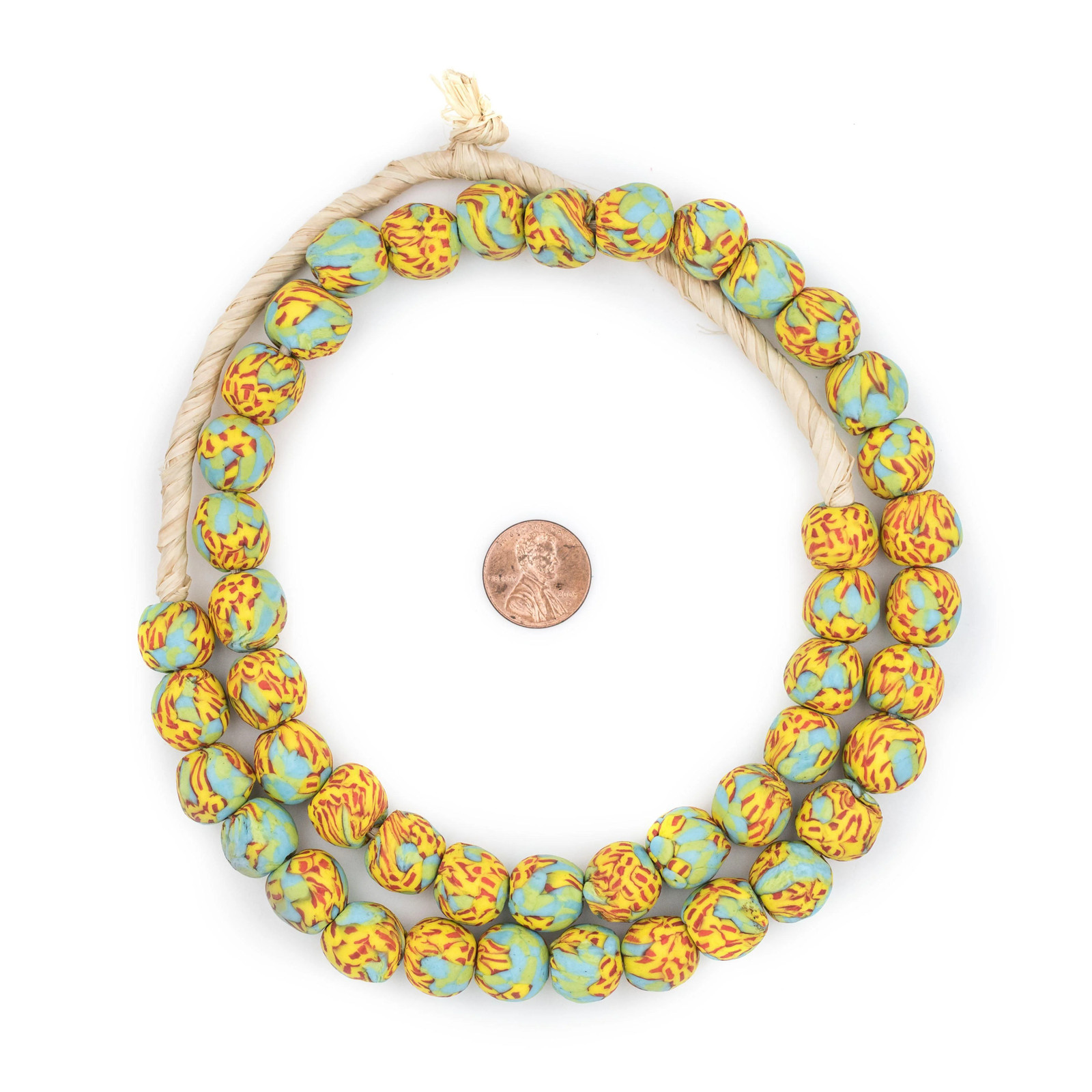 Rainforest Green Fused Recycled Glass Beads 14mm Ghana African Multicolor Round